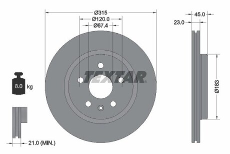 92315803 TARCZA HAM. OPEL T. INSIGNIA 1,5-2,0 17- TEXTAR підбір по vin на Brocar