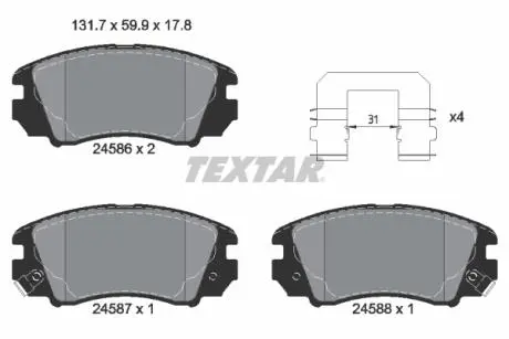 2458601 Гальмівні колодки, дискове гальмо (набір) TEXTAR підбір по vin на Brocar