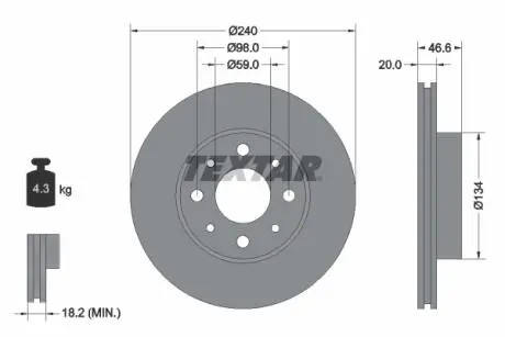 92090300 Гальмівний диск TEXTAR підбір по vin на Brocar