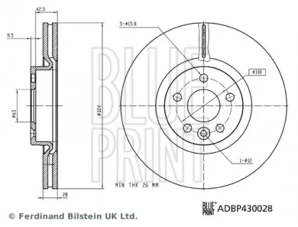 ADBP430028 TARCZA HAM. VOLVO P. XC60 2,0-2,4 13-17 BLUE PRINT підбір по vin на Brocar