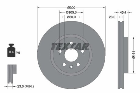 92277203 Диск тормозной (передний) Opel Astra K 15- (300x26) R16 PRO (заменен на 92277205) TEXTAR підбір по vin на Brocar