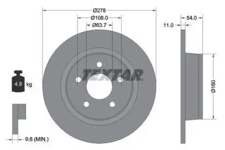 92124903 Диск тормозной (задний) Ford Connect 02- (278x11) PRO TEXTAR подбор по vin на Brocar