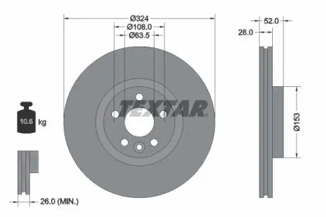 92293205 Диск гальмівний (передній) Volvo XC 60 08-17 (324x28) PRO+ TEXTAR підбір по vin на Brocar