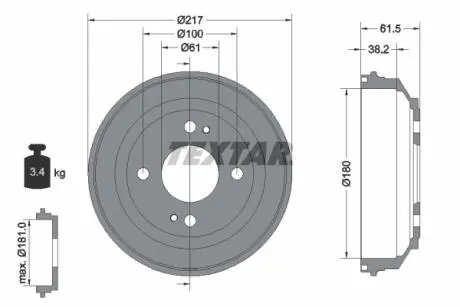 94017500 Тормозной барабан 94017500 TEXTAR TEXTAR подбор по vin на Brocar