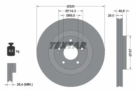 92306503 Диск тормозной (передний) Mitsubishi Outlander 12-/Eclipse Cross 17- (320x28) PRO TEXTAR підбір по vin на Brocar