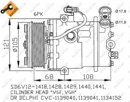 32172 Компресор кондиціонера Opel Astra G/Combo/Corsa C 1.6-2.2D 98- NRF підбір по vin на Brocar