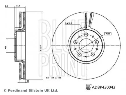 ADBP430043 Гальмівний диск BLUE PRINT підбір по vin на Brocar