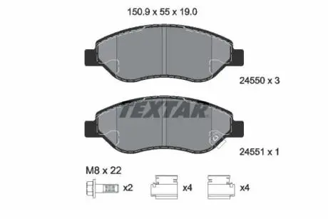 2455001 Гальмівні колодки, дискове гальмо (набір) TEXTAR підбір по vin на Brocar