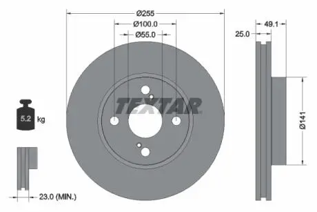 92125903 Диск тормозной TOYOTA Corolla/Prius "F D=255mm "97-13 TEXTAR подбор по vin на Brocar