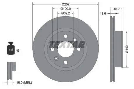 92196503 TARCZA HAM. HYUNDAI P. I10 1,0-1,2 13- TEXTAR подбор по vin на Brocar