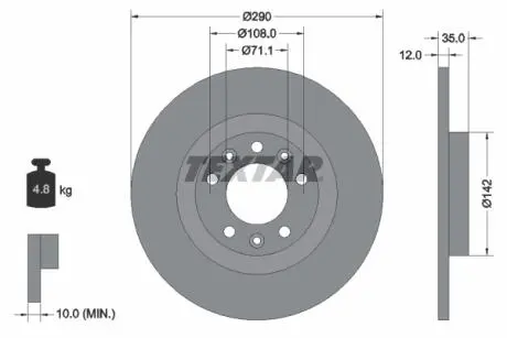 92267303 Диск гальмівний (задній) Citroen Jumpy/Peugeot Expert 16- (290x12) PRO TEXTAR підбір по vin на Brocar