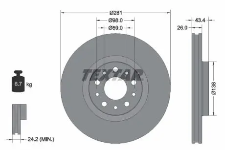 92304803 TARCZA HAM. FIAT P. TIPO 1,4/1,6 D 16- TEXTAR підбір по vin на Brocar