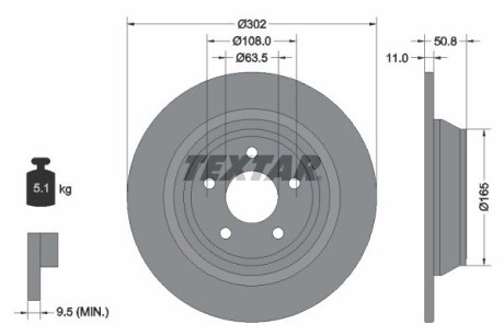 92268703 Диск тормозной (задний) Ford Mondeo V 12- (302х11) PRO TEXTAR подбор по vin на Brocar