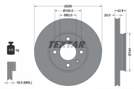 92295403 TARCZA HAM. KIA P. PICANTO 1,0-1,2 17- TEXTAR підбір по vin на Brocar