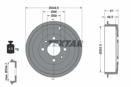94019900 Гальмівний барабан 94019900 TEXTAR TEXTAR підбір по vin на Brocar