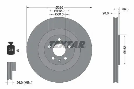 92290405 Диск гальмівний (задній) Audi A6/A7/A8/Q7/Q8 15- (350x28) PRO+ TEXTAR підбір по vin на Brocar