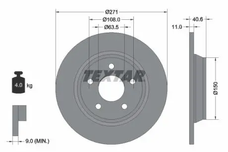 92303503 Диск гальмівний (задній) Ford Focus 18- (271x11) PRO TEXTAR підбір по vin на Brocar