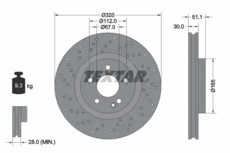 92262105 Диск тормозной (передний) MB A-class (W176)/B-class (W246/W242) 11- (320х30) PRO+ (вентилируемый) TEXTAR підбір по vin на Brocar