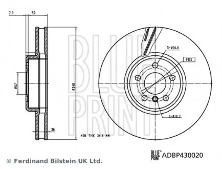 ADBP430020 TARCZA HAM. BMW P. 3/5/6/7/X3 16- LE BLUE PRINT підбір по vin на Brocar