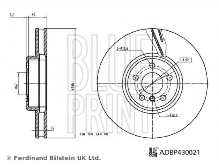ADBP430021 TARCZA HAM. BMW P. 3/5/6/7/X3 16- PR BLUE PRINT подбор по vin на Brocar