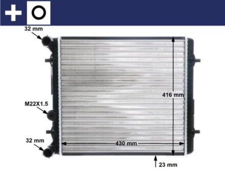 CR367000S Радіатор охолодження VW Golf IV 1.4-1.6 97-06/Skoda Octavia 1.4/1.6 96-10 (-AC) (МКПП) MAHLE / KNECHT підбір по vin на Brocar