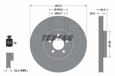 92306405 TARCZA HAM. AUDI P. A1 2,0 TFSI 18- TEXTAR підбір по vin на Brocar