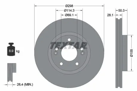 92253603 Гальмівний диск TEXTAR підбір по vin на Brocar