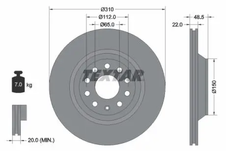 92140703 Диск тормозной (задний) VW Passat 05-/Golf/Seat Leon 12- (310x22) PRO TEXTAR подбор по vin на Brocar