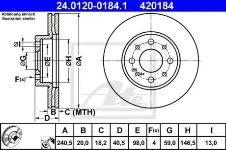 24012001841 Гальмівний диск ATE підбір по vin на Brocar