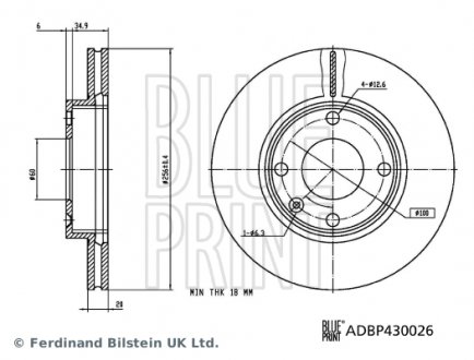 ADBP430026 TARCZA HAM. OPEL P. KARL 1,0 15-18 BLUE PRINT підбір по vin на Brocar