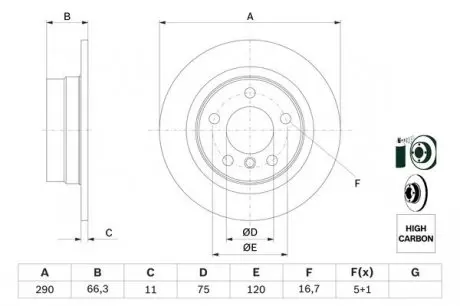 0986479043 Диск гальмівний (задній) BMW 1 (F20/F21)/ 2 (F22/F23) 11- (290x11) BOSCH підбір по vin на Brocar