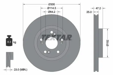 92140903 Диск гальмівний (передній) Honda Accord VII 03-08 (300x25) PRO TEXTAR підбір по vin на Brocar