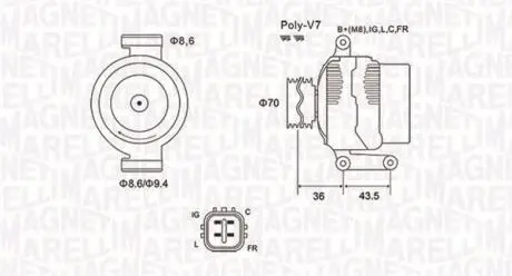 063731980010 ALTERNATOR HONDA CR-V 2,2CTDI 05- MAGNETI MARELLI подбор по vin на Brocar