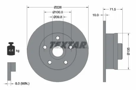 92057200 Гальмівний диск TEXTAR підбір по vin на Brocar