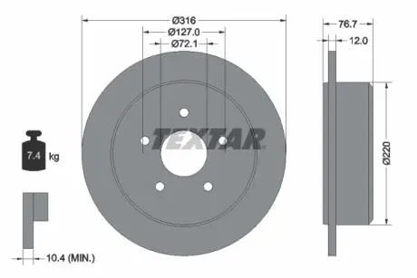 92227700 Диск тормозной (задний) Jeep Wrangler 07- (316x12) TEXTAR подбор по vin на Brocar