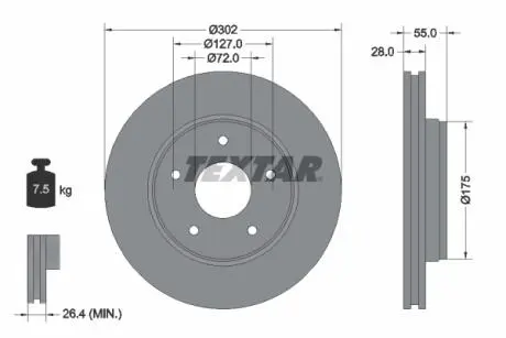 92253303 Диск тормозной (передний) Jeep Wrangler 07- (302x28) PRO TEXTAR подбор по vin на Brocar