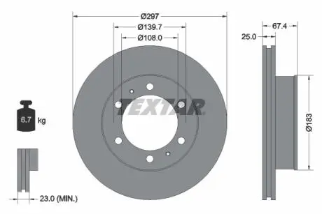 92222600 Диск тормозной (передний) Toyota Hilux VII 05-15 (297x25) TEXTAR подбор по vin на Brocar