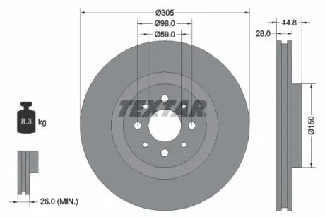 92228503 Гальмівний диск TEXTAR підбір по vin на Brocar