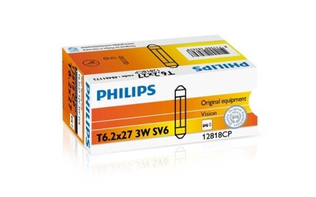 12818CP Автолампа Philips 12818CP Vision T6,2x27 SV6 3 W прозрачная PHILIPS подбор по vin на Brocar