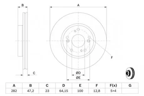 0986479364 Диск тормозной (передний) Honda Civic/FR-V 05- (282x23) PRO BOSCH підбір по vin на Brocar
