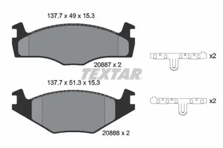 2088707 Колодки тормозные (передние) VW Golf/Jetta 83-91 (137.8x15.3x48.8) TEXTAR підбір по vin на Brocar