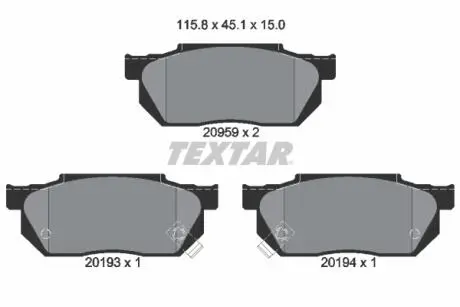 2095902 Гальмівні колодки, дискове гальмо (набір) TEXTAR підбір по vin на Brocar