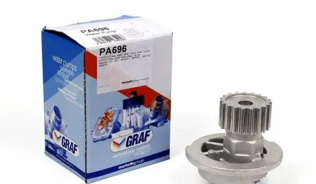PA696 Помпа води Chevrolet Aveo/Lacetti 1.4/1.6 03-/Daewoo Nubira 1.6 16V 97- (19z) (R/B) (7 лоп.) GRAF підбір по vin на Brocar