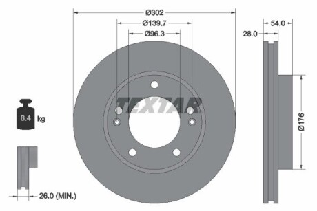 92147303 Диск тормозной (передний) Kia Sorento 2.4-3.5V6/2.5 CRDI 02- (302x28) PRO TEXTAR подбор по vin на Brocar