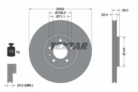 92197103 Гальмівний диск TEXTAR підбір по vin на Brocar
