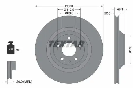 92132603 Диск тормозной (задний) Audi A6 04-11 (330х22) PRO TEXTAR подбор по vin на Brocar