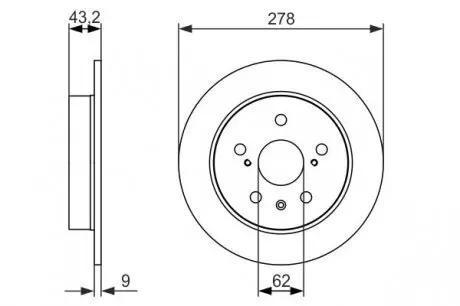 0986479047 Диск тормозной (задний) Suzuki SX4 06-15 (278.2x9) BOSCH подбор по vin на Brocar