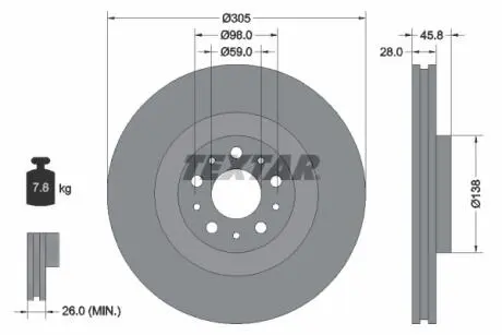 92237603 Диск тормозной (передний) Fiat Doblo 10-/ Opel Combo 12- (305x28) PRO TEXTAR подбор по vin на Brocar