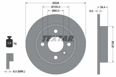 92082800 Гальмівний диск TEXTAR підбір по vin на Brocar