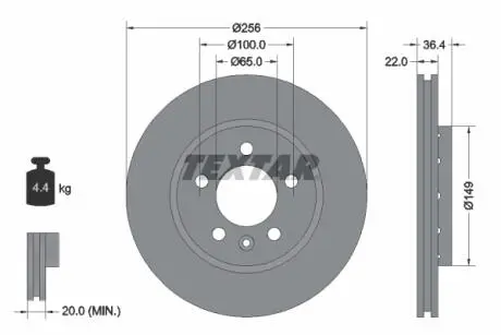 92098603 Диск тормозной (задний) VW Golf IV/Bora 98-06 (256x22) PRO TEXTAR подбор по vin на Brocar